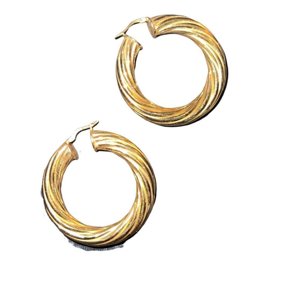 Italian-Made Twisted Large Wide Hoop Earrings in 18k Gold-plated